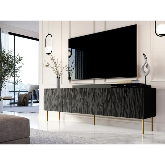 Шкаф RTV JUNGLE 190x40.5x59.5 черен мат + златисти крака