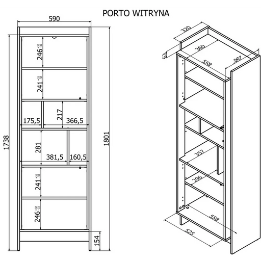 Шкаф витрина Cama PORTO 59x38x180 дъб/черен