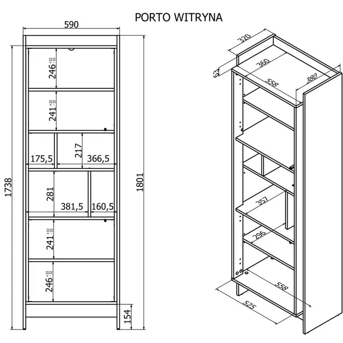 Шкаф витрина Cama PORTO 59x38x180 дъб/черен