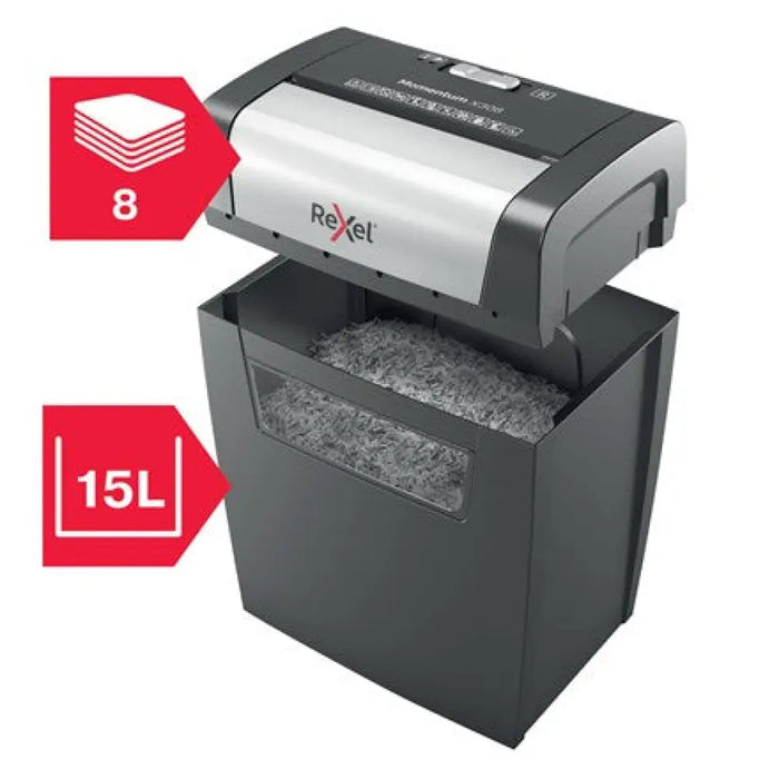 Шредер Rexel Momentum X308 8 листа P-3 кош 15 л черен