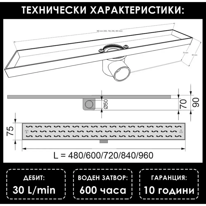 СИФОН ЛИНЕЕН 840ММ INOX