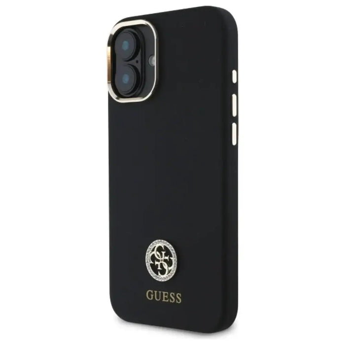 Силиконов 4G калъф Guess Logo Strass за iPhone 16 - черен