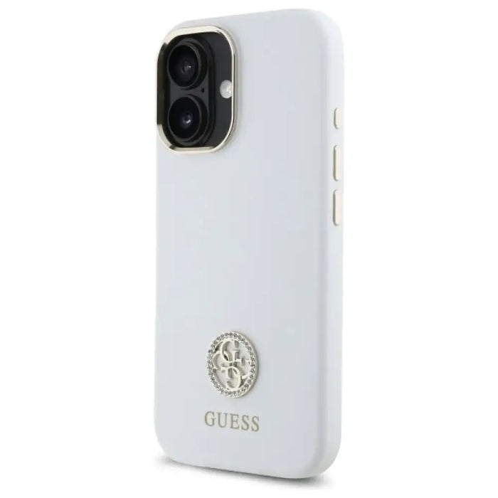 Силиконов 4G калъф Guess Logo Strass за iPhone 16 - бял