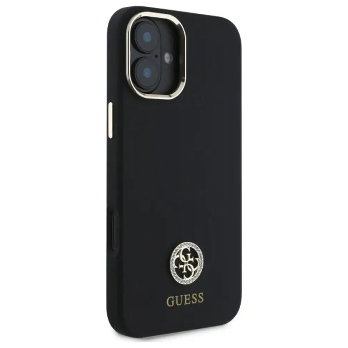 Силиконов 4G калъф Guess Logo Strass за iPhone 16 - черен