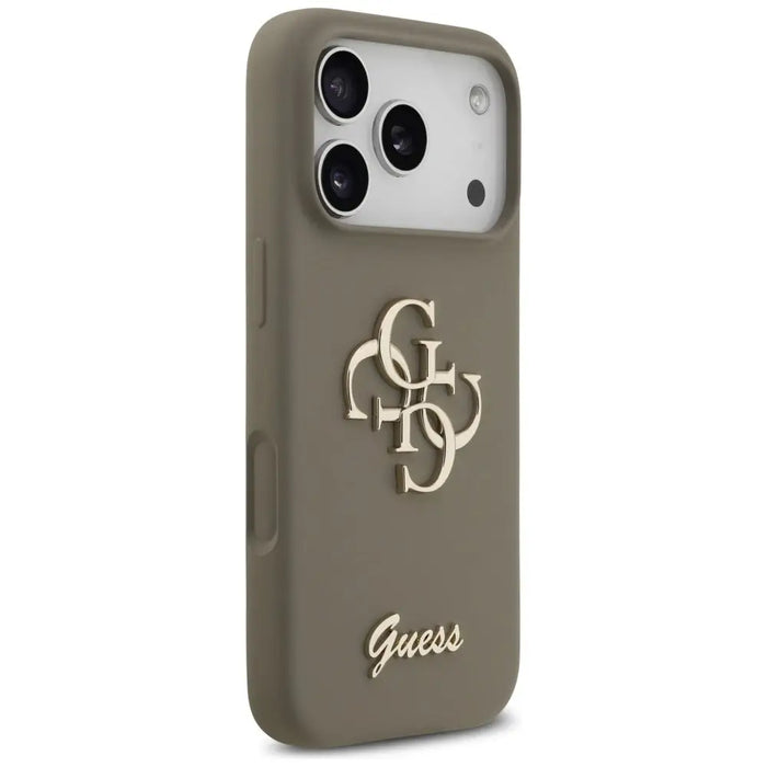 Силиконов калъф Guess Big 4G Script за iPhone 17 Pro - кафяв
