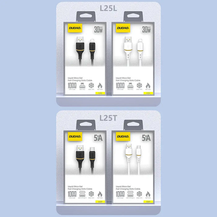 Силиконов кабел Dudao L25T USB-A - USB-C 5A 1m - Бял