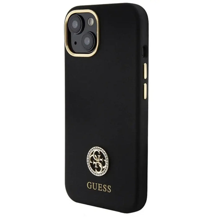 Силиконов 4G калъф Guess Logo Strass за iPhone 15 - черен