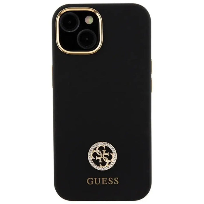 Силиконов 4G калъф Guess Logo Strass за iPhone 15 - черен