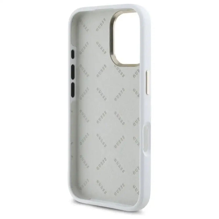 Силиконов 4G калъф Guess Logo Strass за iPhone 16 - бял