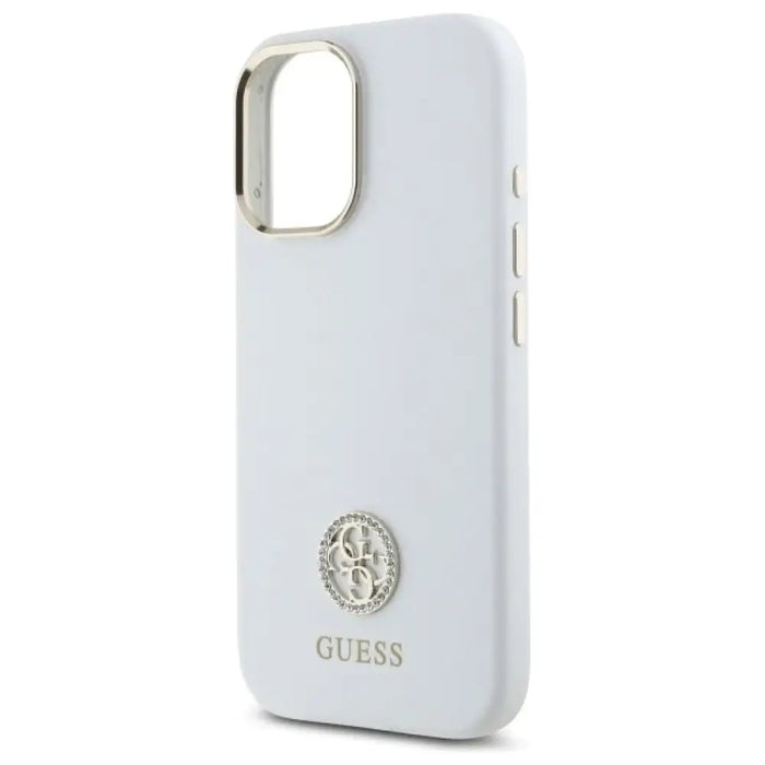 Силиконов 4G калъф Guess Logo Strass за iPhone 16 - бял