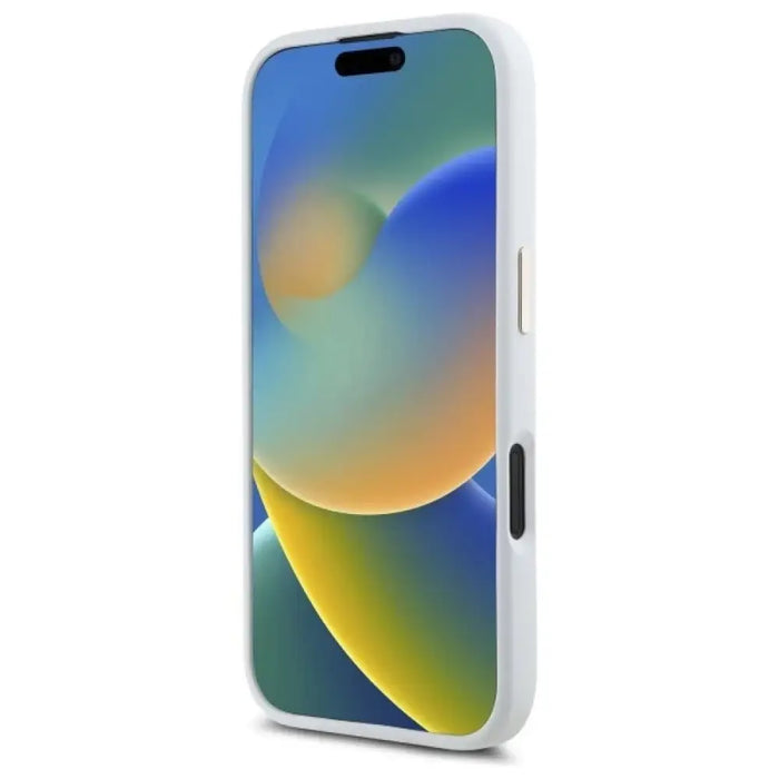 Силиконов 4G калъф Guess Logo Strass за iPhone 16 - бял
