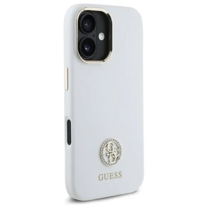 Силиконов 4G калъф Guess Logo Strass за iPhone 16 - бял