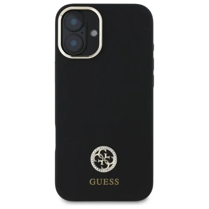 Силиконов 4G калъф Guess Logo Strass за iPhone 16 - черен