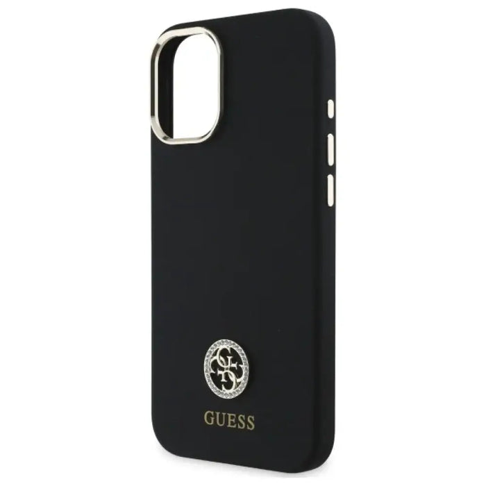 Силиконов 4G калъф Guess Logo Strass за iPhone 16 - черен