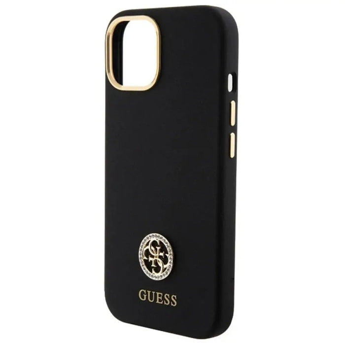 Силиконов 4G калъф Guess Logo Strass за iPhone 15 - черен