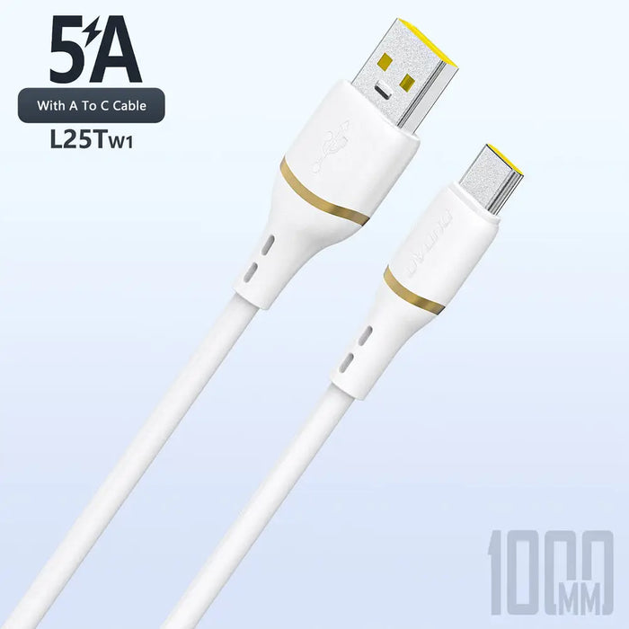Силиконов кабел Dudao L25T USB-A - USB-C 5A 1m - Бял