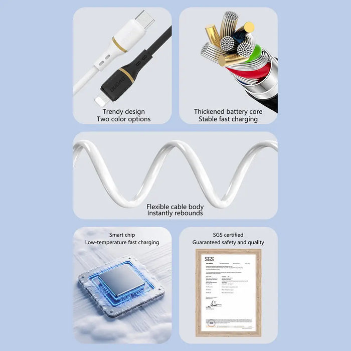 Силиконов кабел Dudao L25T USB-A - USB-C 5A 1m - Бял