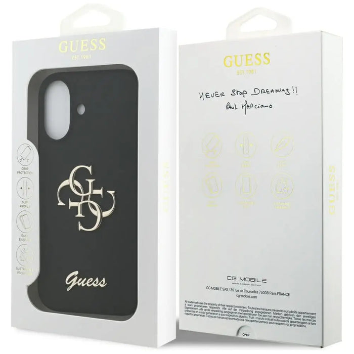 Силиконов калъф Guess Big 4G Script за iPhone 17 - черен