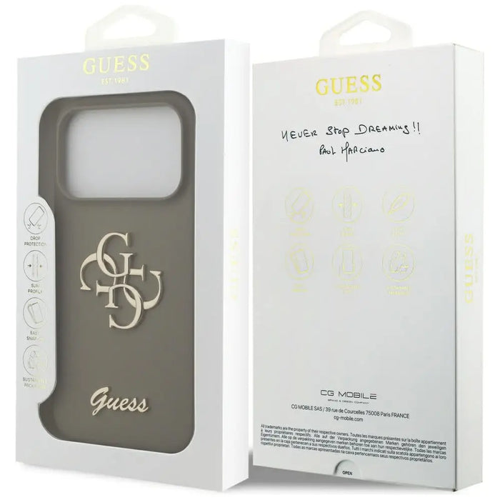 Силиконов калъф Guess Big 4G Script за iPhone 17 Pro - кафяв