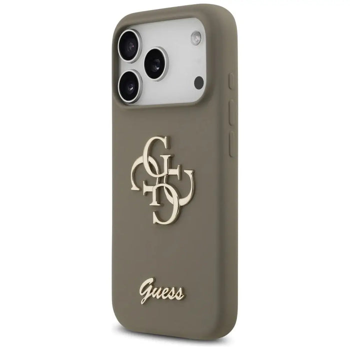 Силиконов калъф Guess Big 4G Script за iPhone 17 Pro - кафяв