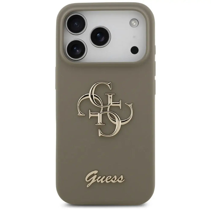 Силиконов калъф Guess Big 4G Script за iPhone 17 Pro - кафяв