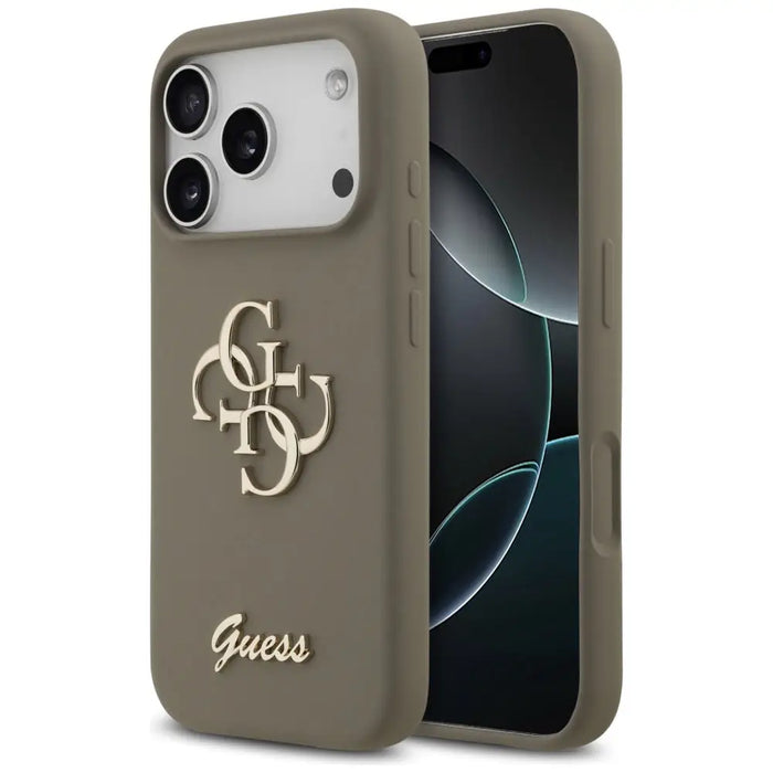 Силиконов калъф Guess Big 4G Script за iPhone 17 Pro - кафяв