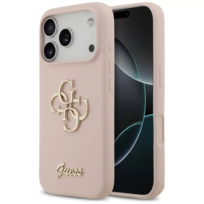 Силиконов калъф Guess Big 4G Script за iPhone 17 Pro - розов