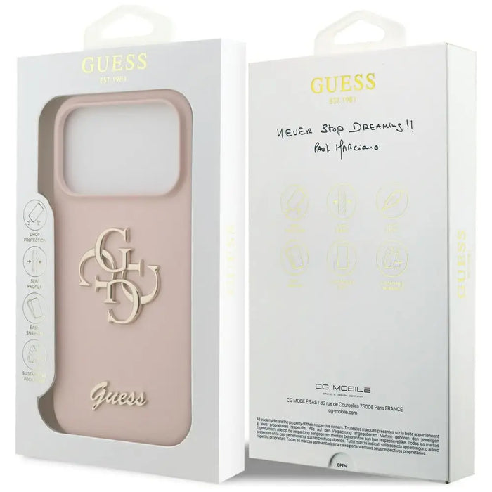 Силиконов калъф Guess Big 4G Script за iPhone 17 Pro - розов