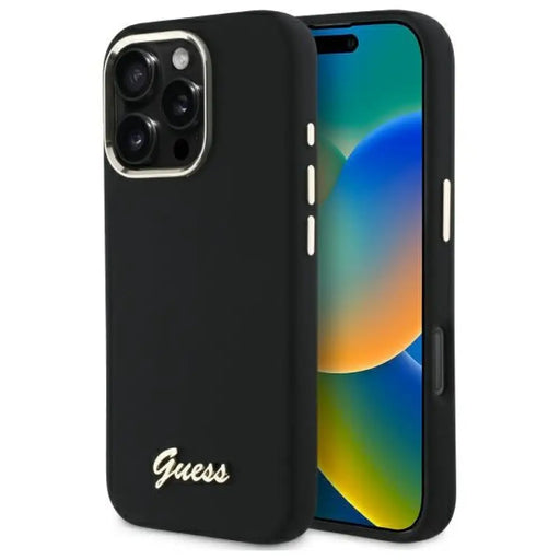 Силиконов калъф Guess с метално лого и рамка за iPhone 16