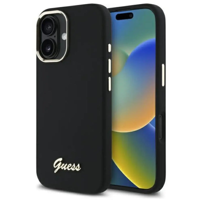 Силиконов калъф Guess с метално лого и рамка за iPhone 16