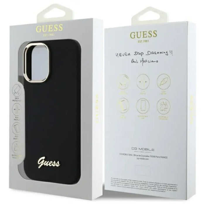 Силиконов калъф Guess с метално лого и рамка за iPhone 16