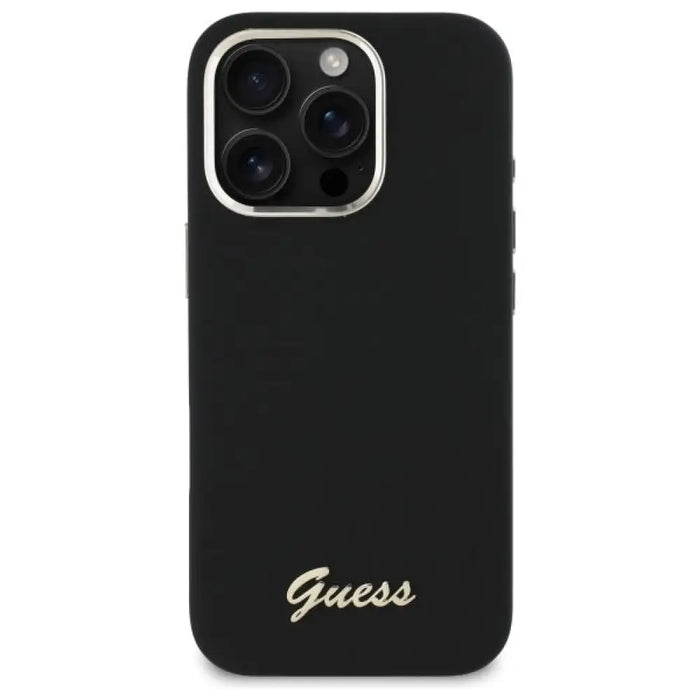 Силиконов калъф Guess с метално лого и рамка за iPhone 16