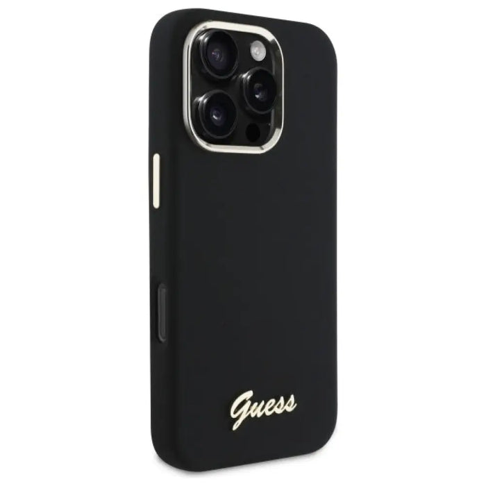 Силиконов калъф Guess с метално лого и рамка за iPhone 16