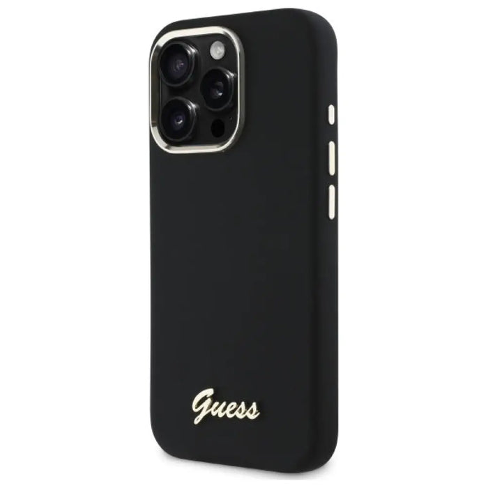 Силиконов калъф Guess с метално лого и рамка за iPhone 16