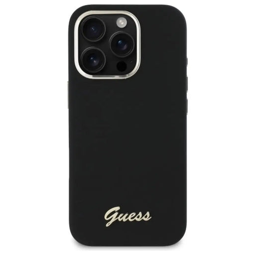 Силиконов калъф Guess с метално лого и рамка за iPhone 16