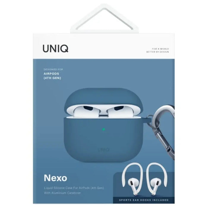 Силиконов калъф Uniq Nexo AirPods 4 + кукички за уши - син
