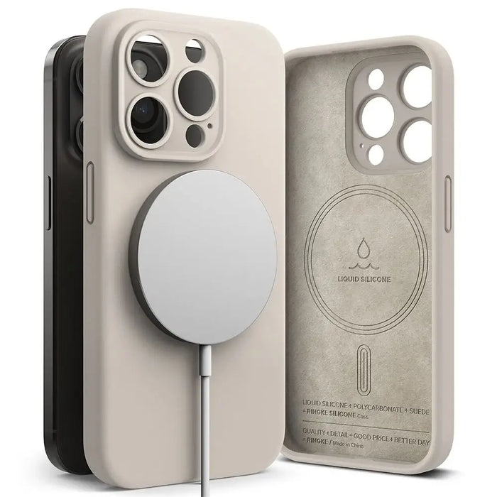 Силиконов калъф Ringke MagSafe за iPhone 15 Pro - бежов