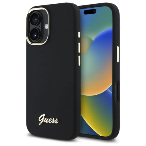 Силиконов калъф Guess с метално лого и рамка за iPhone 16
