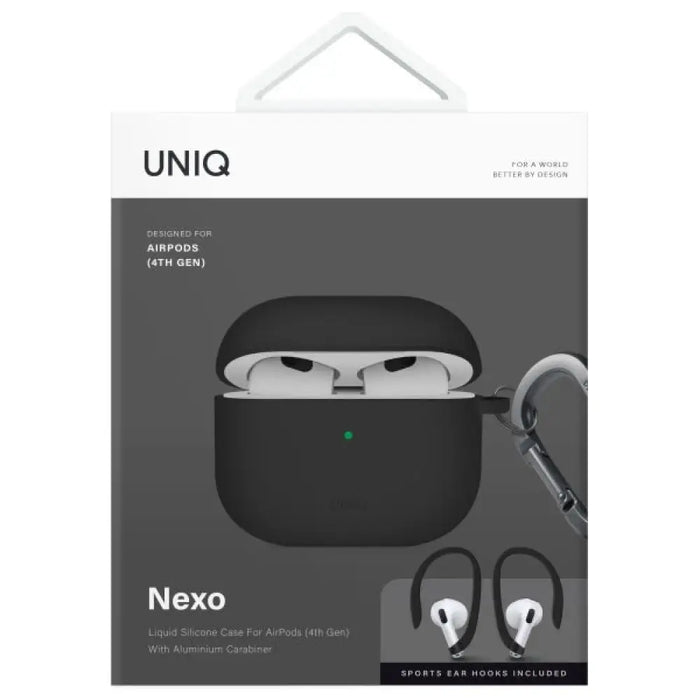 Силиконов калъф Uniq Nexo AirPods 4 + кукички за уши - черен