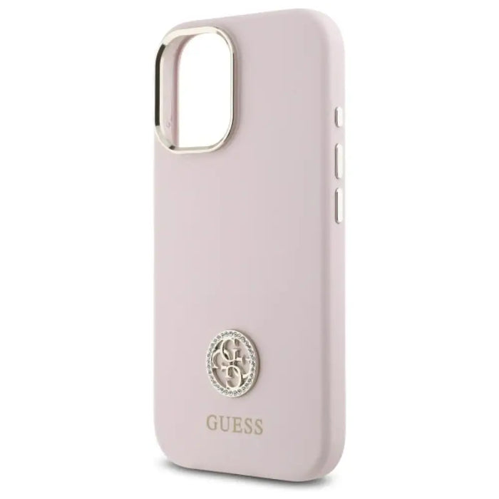 Силиконов кейс Guess Logo Strass 4G за iPhone 16 - светло