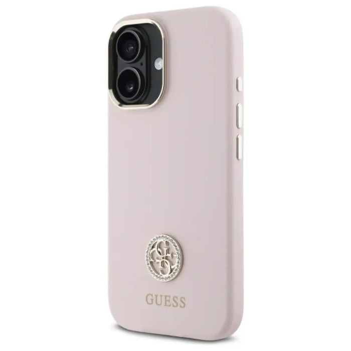 Силиконов кейс Guess Logo Strass 4G за iPhone 16 - светло