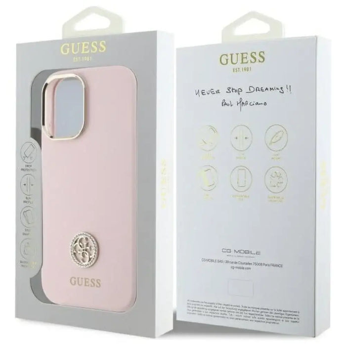Силиконов кейс Guess Logo Strass 4G за iPhone 16 - светло