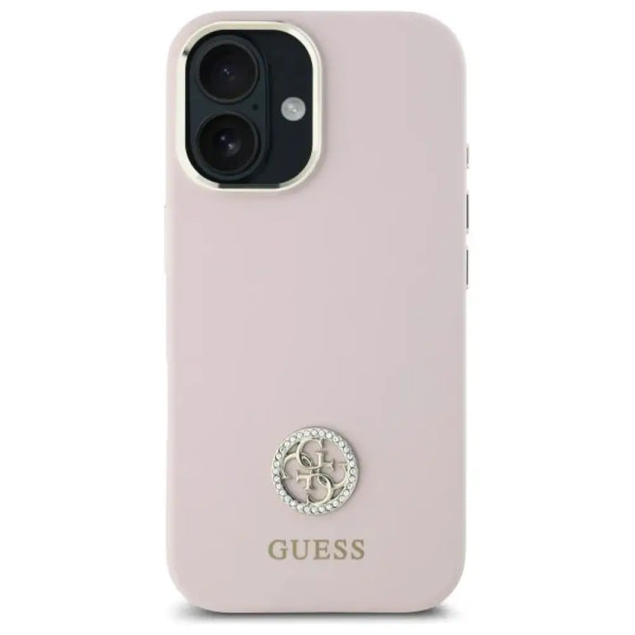 Силиконов кейс Guess Logo Strass 4G за iPhone 16 - светло