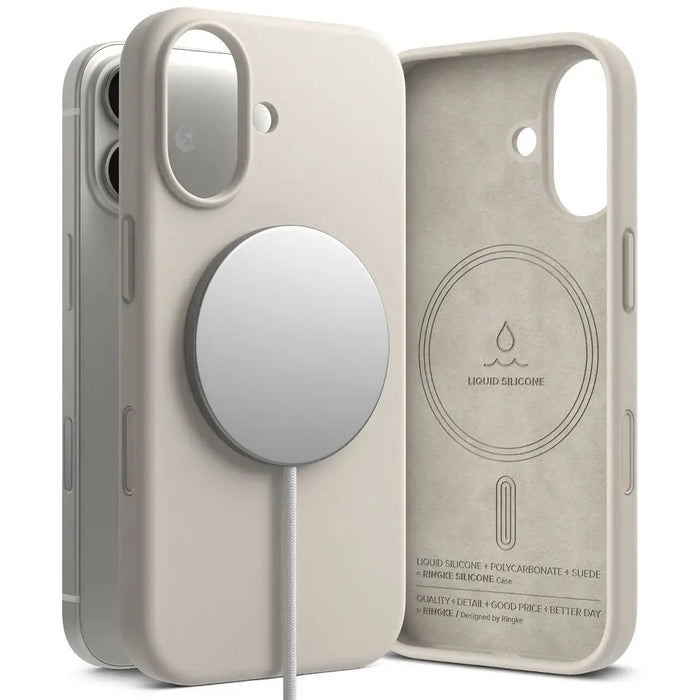 Силиконов магнитен калъф Ringke MagSafe за iPhone 17 - бежов
