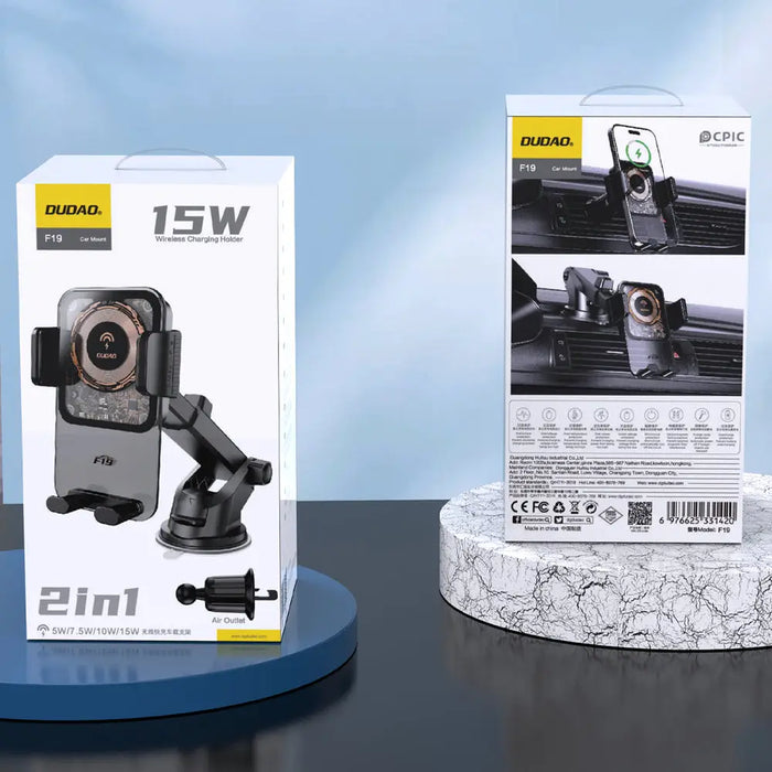 Скоба за кола Dudao F19 с индуктивно зарядно 15W - черна