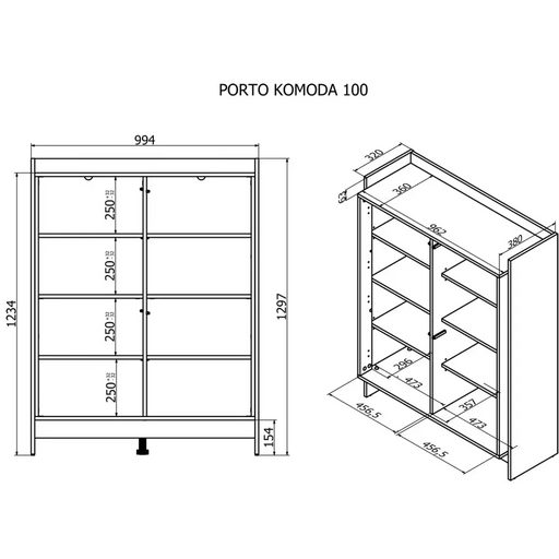 Скрин Cama PORTO 100x38x130 дъб/черен