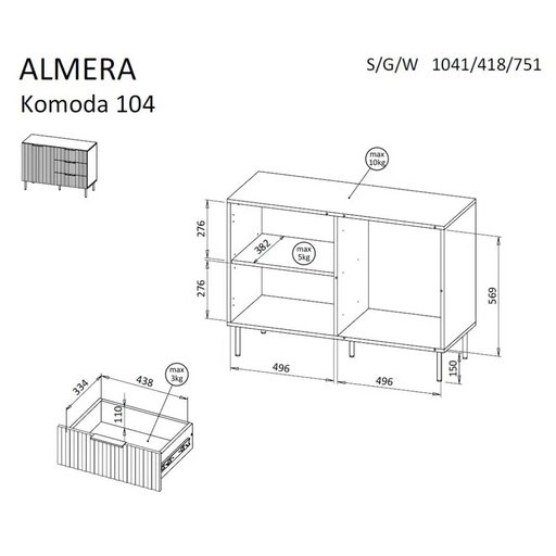 Скрин Cama с 2 чекмеджета ALMERA 104x42x75 орех/кашмир