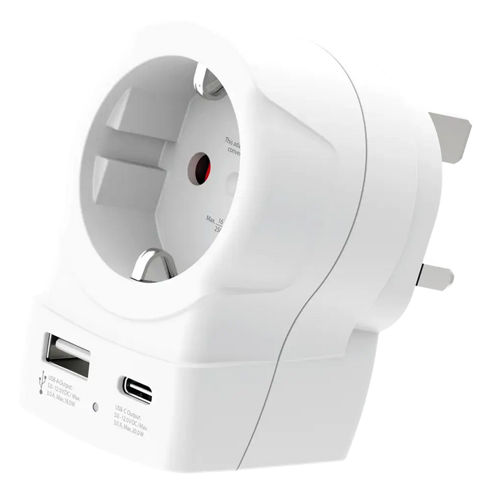 Skross универсален адаптер Europe to UK + 1 x USB  A/C порт, 20W 1500283E