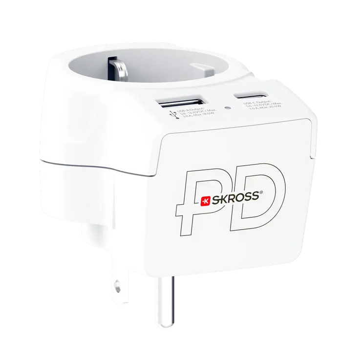 Skross универсален адаптер Europe to USA+1xUSB A/C, 20W , 1500284E