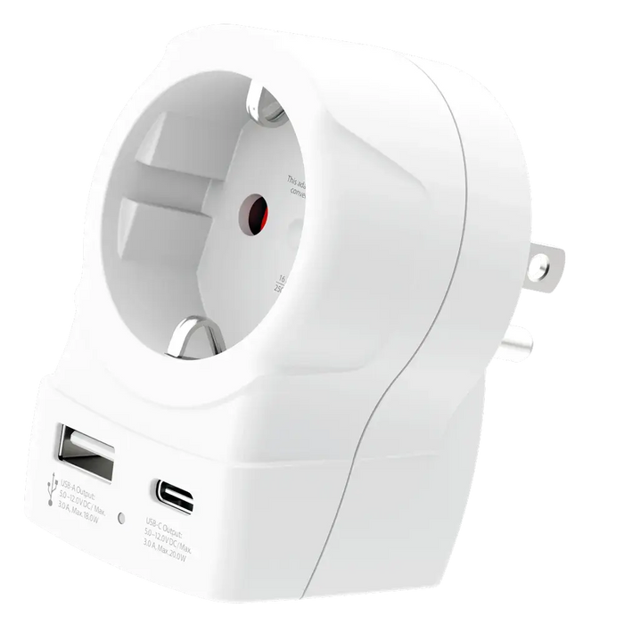 Skross универсален адаптер Europe to USA+1xUSB A/C, 20W , 1500284E